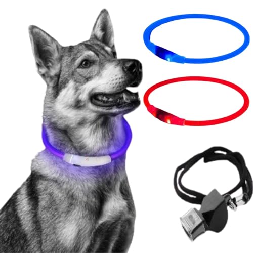 Leuchtendes Hundehalsband, wiederaufladbar, wasserdicht, mit 3 Lichtmodi, verstellbare Länge, Geschenk zur schnellen Ortung (rot) von PAGAMADU