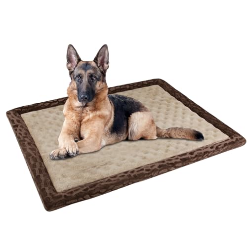 PAGGED XL Hundekäfig Pad 106,7 x 71,1 cm Memory Foam Große Hundehütte Bett Weiches Flanell Waschbar rutschfeste Welpenschlafmatte Braun von PAGGED