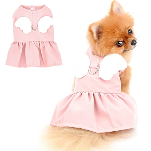 PADEFUL Hund Kleider Geschirr und Leine, Set Engelflügel, Sommerkleid für kleine Haustiere, Mädchen, Hundebekleidung, Katzen, Kleidung, weich, bequem, Welpen-Kostüm, Rosa, S von PAIDEFUL