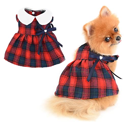 PADEFUL Hund Kleider Vintage Plaid Hund Sommerkleid für kleine Haustiere Mädchen Weiche BequemeHundekleidung Einteiliges Katzenkostüm, Rot, S von PAIDEFUL