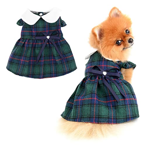 PADEFUL Hund Kleider Vintage Plaid Hund Sommerkleid für kleine Haustiere Mädchen Weiche BequemeHundekleidung Einteiliges Katzenkostüm, Grün, L von PAIDEFUL
