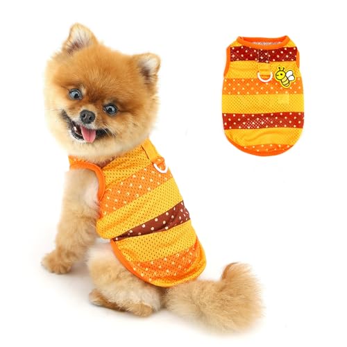 PAIDEFUL Atmungsaktives Mesh-Hunde-Shirt für kleine Hunde, Sommer, coole Hundeweste, modisch, gestreift, Haustier-Tanktop mit D-Ring und Hummel, leichtes Welpen-T-Shirt, Chihuahua-Sweatshirts von PAIDEFUL