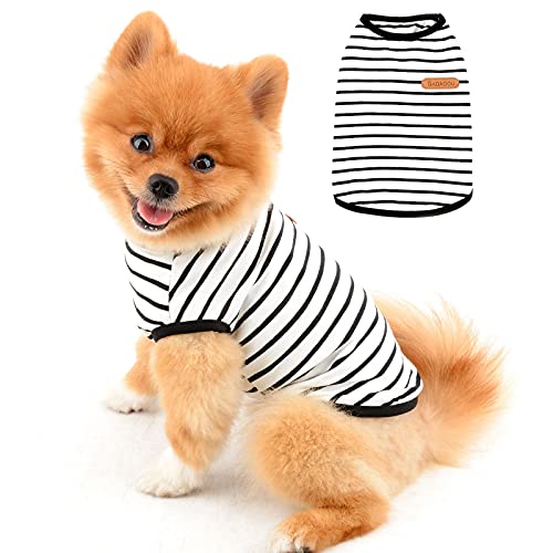 PAIDEFUL Britisches kleines Hunde-Shirt mit gestreiftem Katzen-Weste, Top, weiche Baumwolle, T-Shirt für Jungen, Haustier-T-Shirt, Sommer, Welpen, Chihuahua, Yorkie-Kleidung, atmungsaktiv, Tank Tops von PAIDEFUL