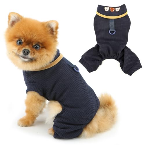 PAIDEFUL Dehnbarer Hunde-Pyjama, weich, atmungsaktiv, 4-beinig, klassischer Haustier-Pyjama, Einteiler, Welpen, Jumpsuit, Kleidung, niedlicher Bär, Chihuahua, Pullover, Kleidung, Katzenkostüm, D-Ring, von PAIDEFUL