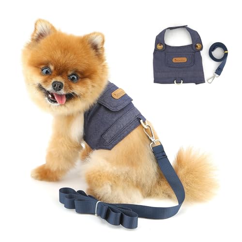 PAIDEFUL Denim-Hundegeschirr für kleine Hunde, Katzengeschirr und Leine, integrierte Hundeweste, ausbruchsicher, weiche Welpenkleidung, D-Ring, verstellbar, Haustier-Zubehör, Dunkelblau, L PAIDEFUL Denim-Hundegeschirr für kleine Hunde, Katzengeschirr und Leine, integrierte Hundeweste, ausbruchsicher, weiche Welpenkleidung, D-Ring, verstellbar, Haustier-Zubehör, Dunkelblau, L von PAIDEFUL