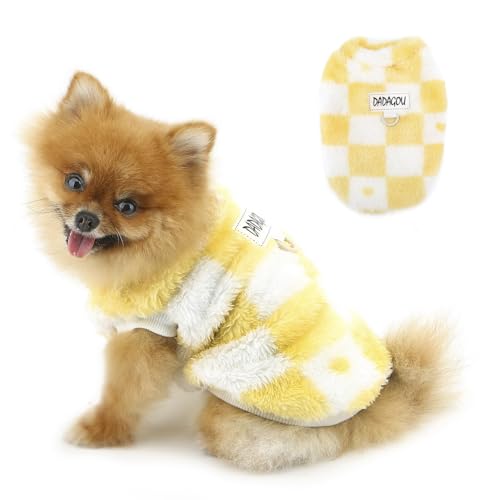 PAIDEFUL Flauschiger Hundepullover für kleine Hunde, warmer Fleece-Hundemantel, modisch, kariert, Welpenweste, weich, winddicht, Haustier-Sweatshirts, Thermo-Chihuahua-Pullover, kaltes Wetter, von PAIDEFUL