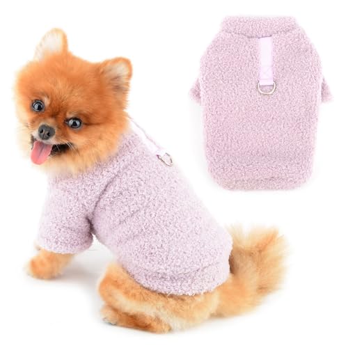 PAIDEFUL Fleece-Pullover für kleine Hunde, weich, gemütlich, solides Hunde-Sweatshirt, Thermo-Haustier, Herbst, Winterbekleidung, Chihuahua, Kleidung, Katzenkostüm, D-Ring, Lila, L von PAIDEFUL