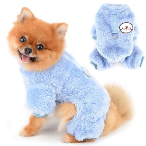 PAIDEFUL Fleece-Schlafanzug für kleine Hunde, weicher Einteiler mit 4 Beinen, solider Welpenpullover, Pullover, Haustier-Outfits, warmer Hundemantel, Herbst-/Wintermantel, Katzenkostüm, D-Ring, Blau, PAIDEFUL Fleece-Schlafanzug für kleine Hunde, weicher Einteiler mit 4 Beinen, solider Welpenpullover, Pullover, Haustier-Outfits, warmer Hundemantel, Herbst-/Wintermantel, Katzenkostüm, D-Ring, Blau, von PAIDEFUL