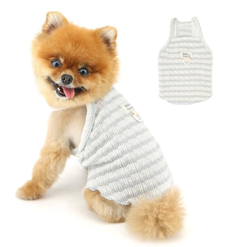 PAIDEFUL Gestreiftes Hunde-T-Shirt für kleine Hunde, dehnbare Hundegurt-Shirts, leicht, atmungsaktiv, Haustierweste, Tanktop, bequemes Sommer-T-Shirt, niedliches Chihuahua-Outfits, Katzenbekleidung von PAIDEFUL