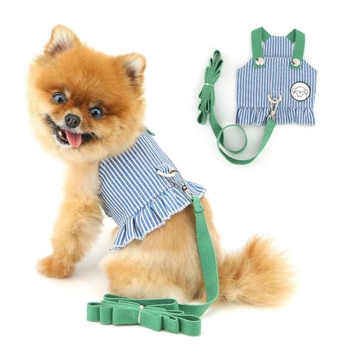 PAIDEFUL Gestreiftes Hundegeschirr, Kleid für kleine Hunde, Denim-Hundegeschirr, Katzengeschirr und Leine, Set, Frühling, Sommer, Welpenkleidung, integrierte Haustierweste, ausbruchsicher, weicher PAIDEFUL Gestreiftes Hundegeschirr, Kleid für kleine Hunde, Denim-Hundegeschirr, Katzengeschirr und Leine, Set, Frühling, Sommer, Welpenkleidung, integrierte Haustierweste, ausbruchsicher, weicher von PAIDEFUL