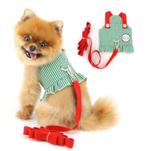PAIDEFUL Gestreiftes Hundegeschirr, Kleid für kleine Hunde, Denim-Hundegeschirr, Katzengeschirr und Leine, Set, Frühling, Sommer, Welpenkleidung, integrierte Haustierweste, ausbruchsicher, weicher PAIDEFUL Gestreiftes Hundegeschirr, Kleid für kleine Hunde, Denim-Hundegeschirr, Katzengeschirr und Leine, Set, Frühling, Sommer, Welpenkleidung, integrierte Haustierweste, ausbruchsicher, weicher von PAIDEFUL