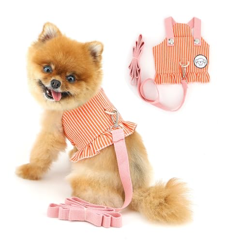 PAIDEFUL Gestreiftes Hundegeschirr, Kleid für kleine Hunde, Denim-Hundegeschirr, Katzengeschirr und Leine, Set, Frühling, Sommer, Welpenkleidung, integrierte Haustierweste, ausbruchsicher, weicher PAIDEFUL Gestreiftes Hundegeschirr, Kleid für kleine Hunde, Denim-Hundegeschirr, Katzengeschirr und Leine, Set, Frühling, Sommer, Welpenkleidung, integrierte Haustierweste, ausbruchsicher, weicher von PAIDEFUL