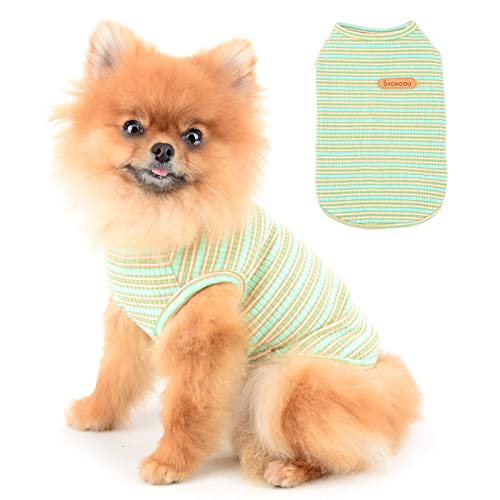 PAIDEFUL Gestreifte Hunde-T-Shirts für Kleine Mittelgroße Hunde Katzen Weiche Baumwolle Weste T-Shirt Ärmellos Atmungsaktives Tank Tops Welpen Chihuahua Yorkie Kleidung Haustier Sommer Tragen Verde L von PAIDEFUL