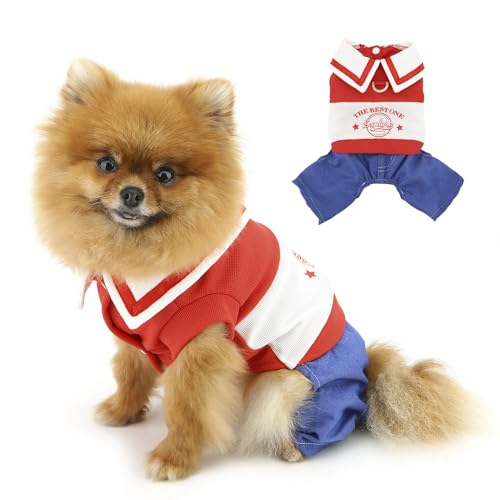 PAIDEFUL Gestrickter Hundeoverall für kleine Hunde, College-Stil, 4-beinige Hundehose, Knopfleiste, Revers, Welpen, Denim-Outfits, weich, leicht, Haustierkleidung, Sunmmer, Chihuahua, Katze, D-Ring PAIDEFUL Gestrickter Hundeoverall für kleine Hunde, College-Stil, 4-beinige Hundehose, Knopfleiste, Revers, Welpen, Denim-Outfits, weich, leicht, Haustierkleidung, Sunmmer, Chihuahua, Katze, D-Ring von PAIDEFUL