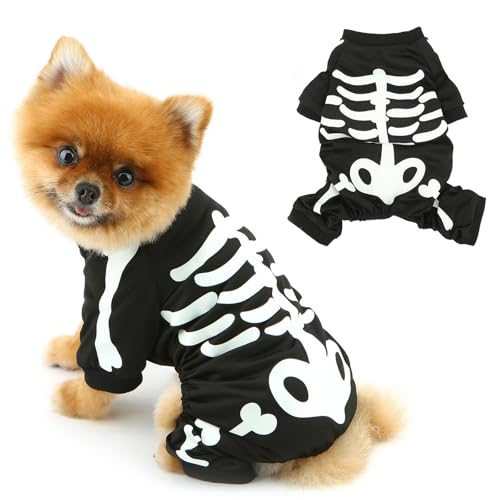 PAIDEFUL Halloween-Hundekleidung, Skelett-Overall mit leuchtendem Totenkopf, Haustier-Pyjama, Knochen, weich, warm, 4-beinig, modisch, Katze, Chihuahua, Jammies, Urlaub, Cosplay, Kostüm, Größe L PAIDEFUL Halloween-Hundekleidung, Skelett-Overall mit leuchtendem Totenkopf, Haustier-Pyjama, Knochen, weich, warm, 4-beinig, modisch, Katze, Chihuahua, Jammies, Urlaub, Cosplay, Kostüm, Größe L von PAIDEFUL