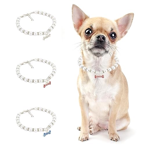 PAIDEFUL Halskette für kleine Mädchen und Hunde, Perlenperlen, Diamantknochen, Bling, Schmuck, verstellbar, leicht, niedliches Katzenhalsband, Geburtstagsparty, Rosa, M von PAIDEFUL