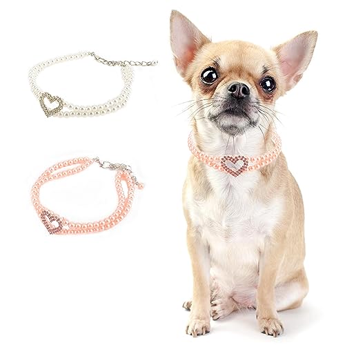 PAIDEFUL Halskette für kleine Mädchen und Hunde, doppellagig, Perlen, Diamant, Herz, Schmuck, verstellbar, leicht, niedliches Katzenhalsband, Geburtstagsparty, Rosa, L PAIDEFUL Halskette für kleine Mädchen und Hunde, doppellagig, Perlen, Diamant, Herz, Schmuck, verstellbar, leicht, niedliches Katzenhalsband, Geburtstagsparty, Rosa, L von PAIDEFUL