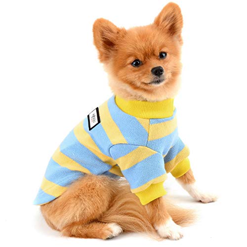 PAIDEFUL Haustier-Pullover für kleine Hunde, Mädchen, Jungen, gestreifter Strickpullover für Herbst und Winter, für Chihuahua, Yorkie, Blau, Größe XL von PAIDEFUL