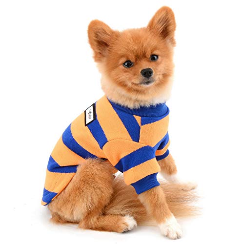 PAIDEFUL Haustier-Pullover für kleine Hunde, Mädchen, Jungen, gestreifter Strickpullover für Herbst und Winter, für Chihuahua, Yorkie, Orange, Größe XXL von PAIDEFUL