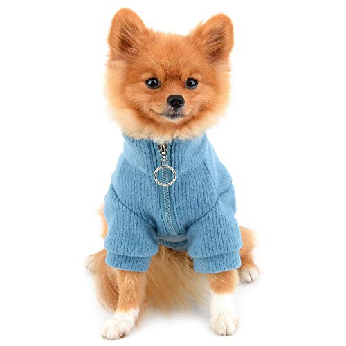 PAIDEFUL Haustier-Pullover für kleine Hunde, Mädchen, Jungen, mit Reißverschluss, Strickpullover, Warm, einfarbig, für Herbst und Winter, Kleidung für Welpen, Chihuahua, Yorkie, dunkelblau, Größe XL von PAIDEFUL