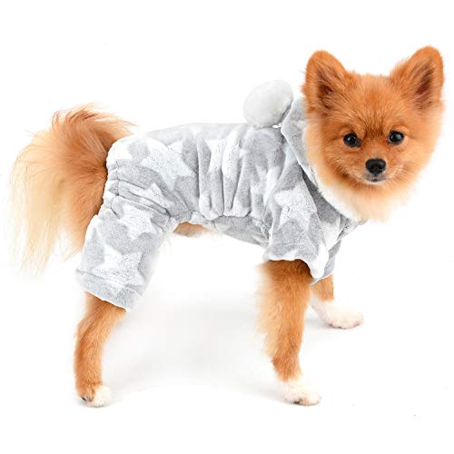 PAIDEFUL Haustier-Pyjama für kleine Hunde, Jungen und Mädchen, weicher Samt, Welpen-Pyjama mit Sternenmuster, Kapuzenpullover, Katze, 4 Beine, Schlafanzug, für den Innenbereich, Grau, Größe M PAIDEFUL Haustier-Pyjama für kleine Hunde, Jungen und Mädchen, weicher Samt, Welpen-Pyjama mit Sternenmuster, Kapuzenpullover, Katze, 4 Beine, Schlafanzug, für den Innenbereich, Grau, Größe M von PAIDEFUL