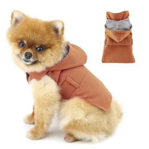 PAIDEFUL Haustier-Trenchcoat für kleine Hunde, winddicht, mit Kapuze, weich, leicht, Hundejacke, mit Gürtel, Herbst-Hundekleidung mit Knopf, Oberbekleidung, Katzen-Outfits, Chihuahua-Kostüm, D-Ring, von PAIDEFUL