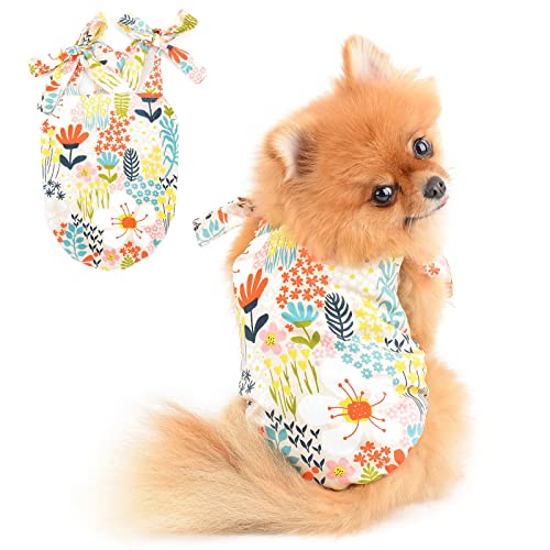 PAIDEFUL Hawaiianisches Hund Sommerkleid mit Blumenmuster für kleine Haustiere und Mädchen, ärmellos, weiche Welpenkleidung, Katzen, Strandkostüm, Rot, S von PAIDEFUL