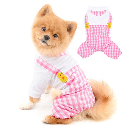 PAIDEFUL Plaid Hund Outfits für Kleine Mittelgroße Hunde T-Shirt für Katzen Bluse mit Hosen 4 Beine Overall Nette Welpen Chihuahua Kleidung für Haustiere Kostüme Frühling Sommer Täglich Tragen PinkXXL von PAIDEFUL