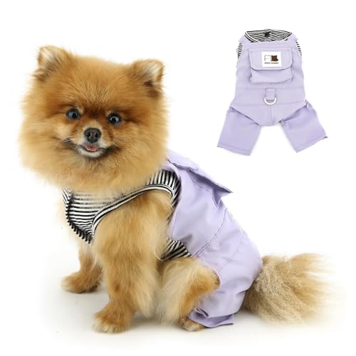 PAIDEFUL Hunde-Outfits für kleine Hunde, klassisch, gestreift, weicher Welpen-Jumpsuit, Overall mit Tasche, leichte Latzhose, 4-Bein-Anzug, Chihuahua-Kleidung, Katzenbekleidung, Knopfleiste, D-Ring PAIDEFUL Hunde-Outfits für kleine Hunde, klassisch, gestreift, weicher Welpen-Jumpsuit, Overall mit Tasche, leichte Latzhose, 4-Bein-Anzug, Chihuahua-Kleidung, Katzenbekleidung, Knopfleiste, D-Ring von PAIDEFUL
