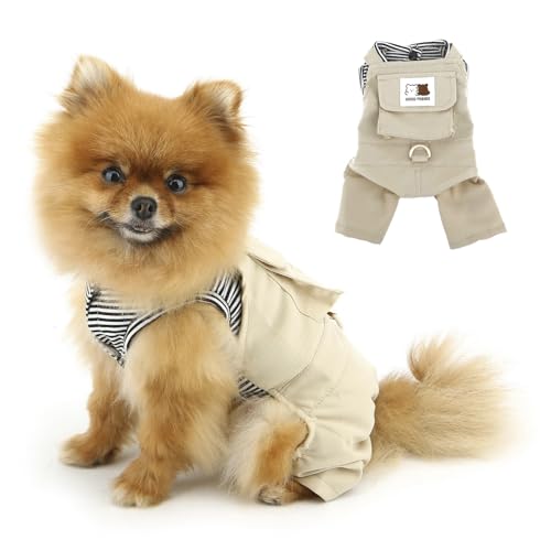 PAIDEFUL Hunde-Outfits für kleine Hunde, klassisch, gestreift, weicher Welpen-Jumpsuit, Overall mit Tasche, leichte Latzhose, 4-Bein-Anzug, Chihuahua-Kleidung, Katzenbekleidung, Knopfleiste, D-Ring von PAIDEFUL