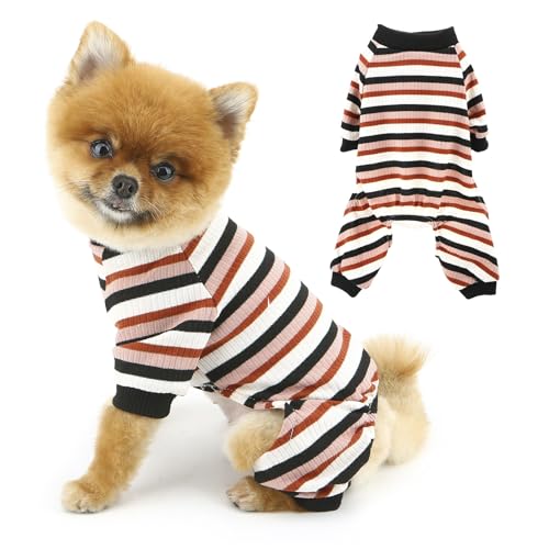 PAIDEFUL Hunde-Pyjama, 4-beinige Kleidung für kleine Hunde und Katzen, dehnbar, weicher Haustier-Pyjama mit bunten Streifen, Einteiler, modischer Welpen-Overall, leichter Pullover, Schwarz, Größe L PAIDEFUL Hunde-Pyjama, 4-beinige Kleidung für kleine Hunde und Katzen, dehnbar, weicher Haustier-Pyjama mit bunten Streifen, Einteiler, modischer Welpen-Overall, leichter Pullover, Schwarz, Größe L von PAIDEFUL