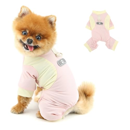 PAIDEFUL Hunde-Pyjama aus weichem Netzstoff für kleine Hunde und Katzen, leicht, atmungsaktiv, 4-beinig, Welpen-Pyjama, dehnbar, gemütlich, Haustier-PJS, Loungewear, Sommer, Chihuahua-Kleidung, D-Ring von PAIDEFUL