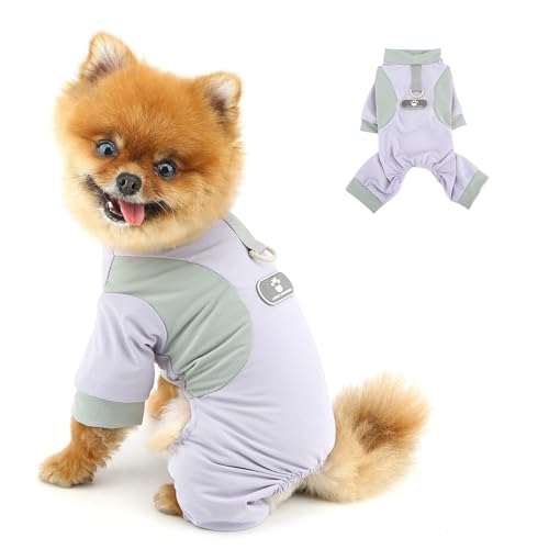 PAIDEFUL Hunde-Pyjama aus weichem Netzstoff für kleine Hunde und Katzen, leicht, atmungsaktiv, 4-beinig, Welpen-Pyjama, dehnbar, gemütlich, Haustier-PJS, Loungewear, Sommer, Chihuahua-Kleidung, D-Ring von PAIDEFUL