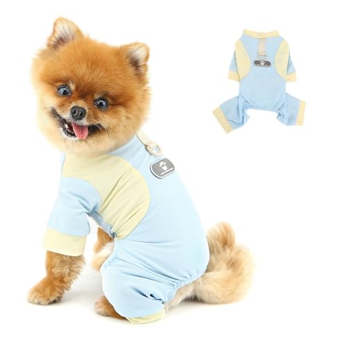 PAIDEFUL Hunde-Pyjama aus weichem Netzstoff für kleine Hunde und Katzen, leicht, atmungsaktiv, 4-beinig, Welpen-Pyjama, dehnbar, gemütlich, Haustier-PJS, Loungewear, Sommer, Chihuahua-Kleidung, D-Ring von PAIDEFUL