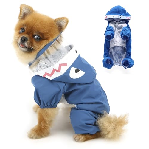 PAIDEFUL Hunde-Regenmantel, 4 Beine, leichter Haustier-Poncho mit Kapuze, Loch für die Leine, wasserdicht, Welpen, Regenjacke, Kleidung, Frosch, Hai, Ente und Marienkäfer und Kaninchen, Blau, Größe XS PAIDEFUL Hunde-Regenmantel, 4 Beine, leichter Haustier-Poncho mit Kapuze, Loch für die Leine, wasserdicht, Welpen, Regenjacke, Kleidung, Frosch, Hai, Ente und Marienkäfer und Kaninchen, Blau, Größe XS von PAIDEFUL