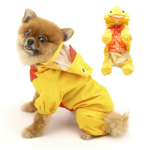 PAIDEFUL Hunde-Regenmantel, 4 Beine, leichter Haustier-Poncho mit Kapuze, Loch für die Leine, wasserdicht, Welpen, Regenjacke, Kleidung, Frosch, Hai, Ente und Marienkäfer und Kaninchen, Gelb, Größe XS PAIDEFUL Hunde-Regenmantel, 4 Beine, leichter Haustier-Poncho mit Kapuze, Loch für die Leine, wasserdicht, Welpen, Regenjacke, Kleidung, Frosch, Hai, Ente und Marienkäfer und Kaninchen, Gelb, Größe XS von PAIDEFUL