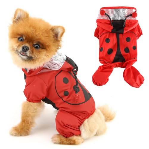 PAIDEFUL Hunde-Regenmantel, 4 Beine, leichter Haustier-Poncho mit Kapuze, Loch für die Leine, wasserdicht, Welpen, Regenjacke, Kleidung, Frosch, Hai, Ente und Marienkäfer und Kaninchen, Rot, Größe L PAIDEFUL Hunde-Regenmantel, 4 Beine, leichter Haustier-Poncho mit Kapuze, Loch für die Leine, wasserdicht, Welpen, Regenjacke, Kleidung, Frosch, Hai, Ente und Marienkäfer und Kaninchen, Rot, Größe L von PAIDEFUL