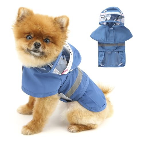 PAIDEFUL Hunde-Regenmantel, transparente Kapuze, Poncho für kleine und mittelgroße Hunde, verstellbar, wasserdicht, leicht, Regenjacke mit reflektierenden Streifen, niedlicher modischer von PAIDEFUL