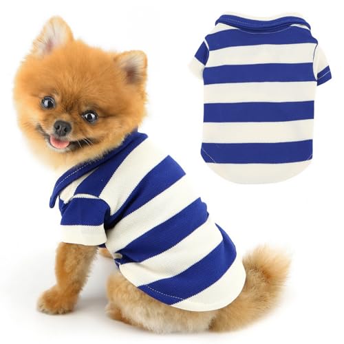 PAIDEFUL Hunde-Shirts für kleine Hunde, gestreift, weich, leicht, modische Welpen-Sweatshirts, Haustierpullover, Kleidung, Frühling, Sommer, Katzenkostüm, Chihuahua-Outfits, Blau, Größe XL von PAIDEFUL
