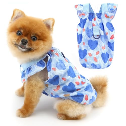 PAIDEFUL Hunde-Shirts für kleine Hunde, leicht, atmungsaktiv, Sommer-Hunde-T-Shirt, modische Rüschenriemen mit Herzmuster, weich, gemütlich, Welpen-Tanktop, Katzenkleidung, Kostüm, D-Ring, Blau, Größe PAIDEFUL Hunde-Shirts für kleine Hunde, leicht, atmungsaktiv, Sommer-Hunde-T-Shirt, modische Rüschenriemen mit Herzmuster, weich, gemütlich, Welpen-Tanktop, Katzenkleidung, Kostüm, D-Ring, Blau, Größe von PAIDEFUL