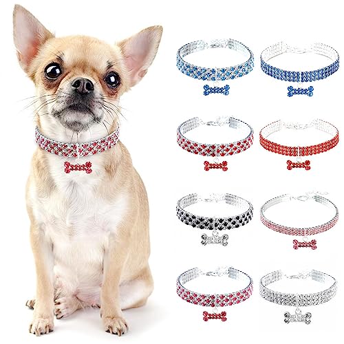 PAIDEFUL Hundehalsband, Diamant, Strass, Bling, Knochen, für kleine Hunde, verstellbares Katzenhalsband, Schnellverschluss-Schnalle, Geburtstagsparty, leicht, niedlich, Silber+Rosa, L von PAIDEFUL