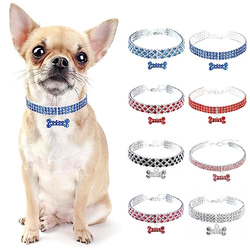 PAIDEFUL Hundehalsband, Diamant, Strass, Bling, Knochen, für kleine Hunde, verstellbares Katzenhalsband, Schnellverschluss-Schnalle, Geburtstagsparty, leicht, niedlich, blau, M von PAIDEFUL