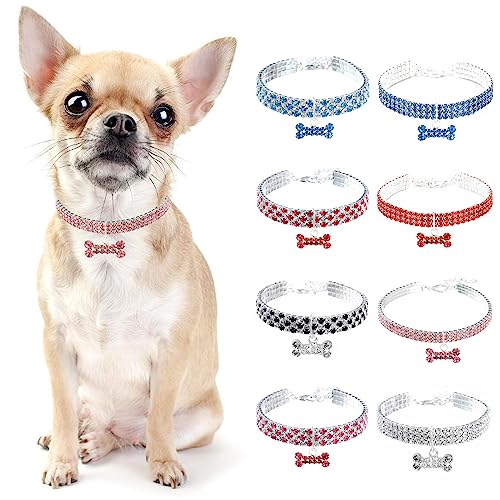 PAIDEFUL Hundehalsband, Diamant, Strass, Bling, Knochen, für kleine Hunde, verstellbares Katzenhalsband, Schnellverschluss-Schnalle, Geburtstagsparty, leicht, niedlich, rosa, L von PAIDEFUL