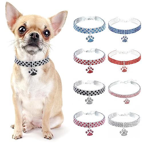 PAIDEFUL Hundehalsband, Diamant, Strass, Bling Pfote für kleine Hunde, verstellbares Katzenhalsband, Schnellverschluss-Schnalle, Geburtstagsparty, leicht, niedlich, Silber+Schwarz, L von PAIDEFUL