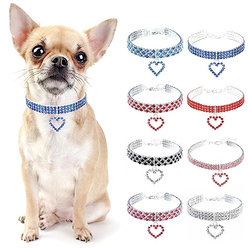 PAIDEFUL Hundehalsband Halsband Diamant Strass Bling Herz für kleine Hunde Verstellbares Katzenhalsband Schnellverschluss-Schnalle Geburtstagsfeier Leicht Niedlich Blau M von PAIDEFUL