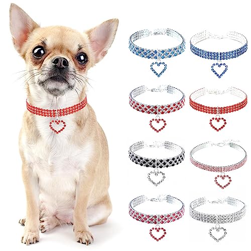 PAIDEFUL Hundehalsband Halsband Diamant Strass Bling Herz für kleine Hunde Verstellbares Katzenhalsband Schnellverschluss-Schnalle Geburtstagsfeier Leicht Niedlich Rot S von PAIDEFUL