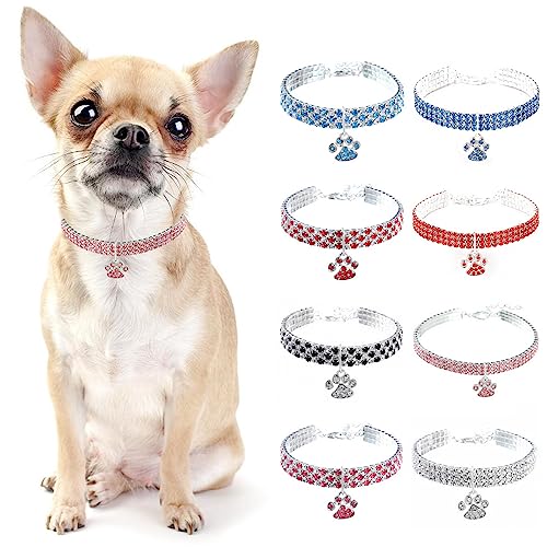 PAIDEFUL Hundehalsband Halsband Diamant Strass Bling Pfote für kleine Hunde Verstellbares Katzenhalsband Schnellverschluss-Schnalle Geburtstagsfeier Leicht Niedlich Rosa L von PAIDEFUL