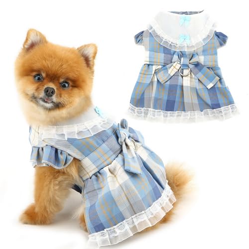 PAIDEFUL Hundekleid, niedliches Haustierkleid für kleine Hunde, Mädchen, Welpen, kariert, Prinzessinnenrock mit Rüschen, Spitze, Schleife, weich, atmungsaktiv, Hundesommerkleid, Knopfleiste, PAIDEFUL Hundekleid, niedliches Haustierkleid für kleine Hunde, Mädchen, Welpen, kariert, Prinzessinnenrock mit Rüschen, Spitze, Schleife, weich, atmungsaktiv, Hundesommerkleid, Knopfleiste, von PAIDEFUL