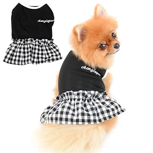 PAIDEFUL Hund Sommerkleid Schwarz Weiß Plaid Sommerkleid für kleine Haustiere Mädchen Kostüm Weich Bequem Frühling Sommer Hundebekleidung, Schwarz, M von PAIDEFUL