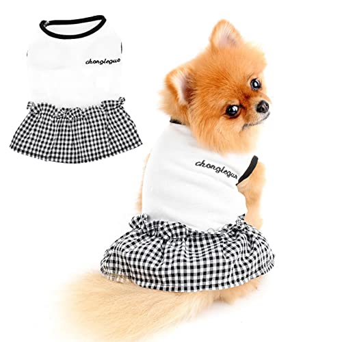 PAIDEFUL Hund Sommerkleid Schwarz Weiß Plaid Sommerkleid für kleine Haustiere Mädchen Kostüm Weich Bequem Frühling Sommer Hundebekleidung, Weiß, L von PAIDEFUL